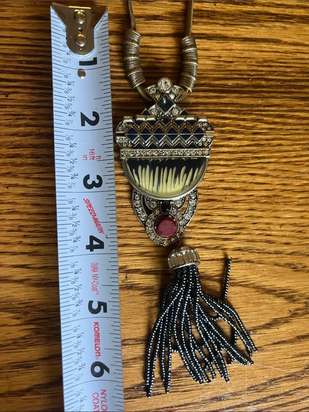 Blue Beaded Tassel Pendant Necklace with Pink Accent